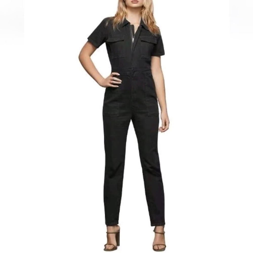 GOOD AMERICAN BLACK SHORT SLEEVE DENIM JUMPSUIT-STRETCH- Size 1
